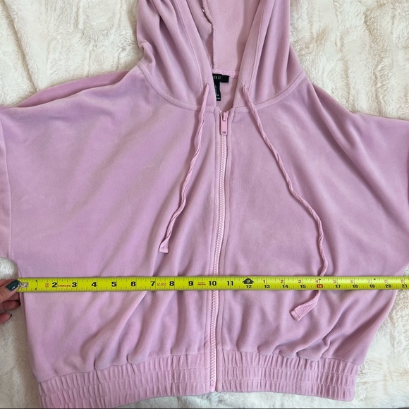 F21 Kawaii Pastel Lilac Purple Semi Crop Velour Y2K Hoodie Sweatshirt Size Large - Picture 8 of 8